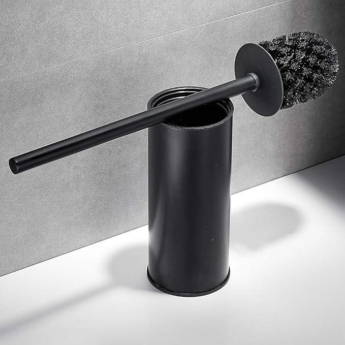 Freestanding Toilet Brush Holder for bathrooms 304 Stainless Steel Toilet Brush Stand Round Storage and Organization Rust Resistant 18-inch high Matte Black Finished - ModernBath