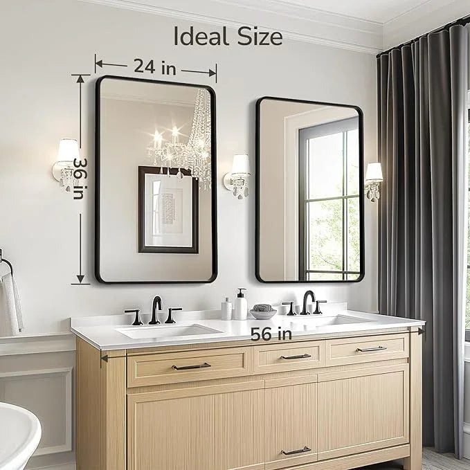 USHOWER 2-Pack Black Bathroom Mirrors for Over Sink 24 x 36 Inch, Metal Frame Rectangle Wall Mirror, Modern Farmhouse Vanity Mirror, Wall Mounted - ModernBath