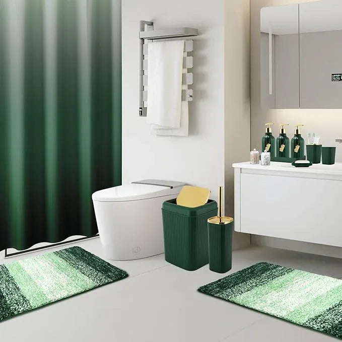 WSBArt 32PCS Bathroom Set Bathroom Sets with Shower Curtain and Rugs Hunter Green Bathroom Accessories,Shower Curtain Set,Bathroom Rug Set with Bathroom Trash Can - ModernBath