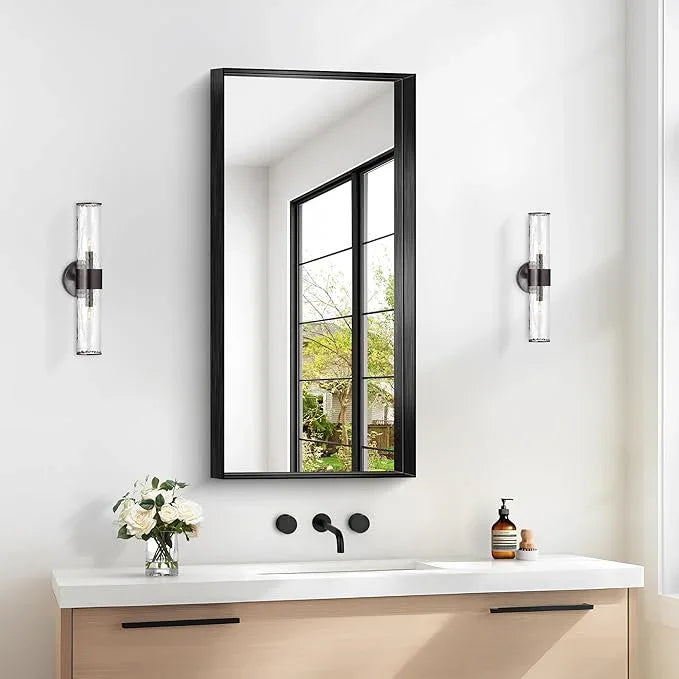 NIMURY Black Bathroom Mirror, 40x20 Inch Rectangular Framed Mirror, Large Wall Mounted Bathroom Vanity Mirror Over Sink for Bedroom,Restroom, Living Room, Hangs Vertically or Horizontally - ModernBath