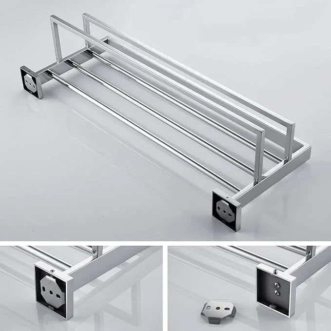 KOKOSIRI Bathroom Towel Shelf 20-Inch Chrome Towel Rack with Two Bath Towel Bars SUS304 Stainless Steel Wall Mounted, Polished Finish B6003CH-L20 - ModernBath