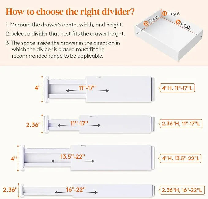 Lifewit 8 Pack Drawer Dividers 4" High, 11-17" Adjustable Dresser Drawer Organizers for Clothes, Expandable Drawer Separators in Kitchen/Bedroom/Bathroom/Vanity/Office Organization and Storage, White - ModernBath