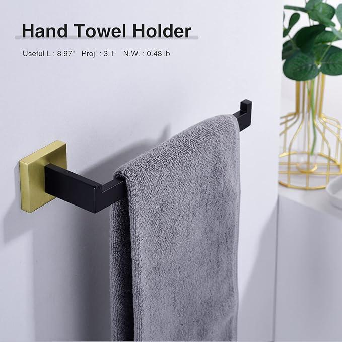 TRUSTMI Contemporary 5-Pieces Bathroom Hardware Set Stainless Steel Towel Bar Accessories Wall Mounted, Matte Black and Brushed Gold - ModernBath