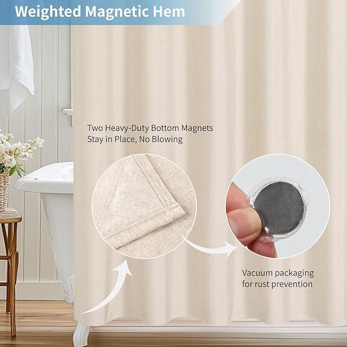 THAIGEE 2-in-1 Waterproof Extra Long Fabric Shower Curtain or Liner,Linen Textured,96 Inch Breathable TPU & Washable Bathroom Shower Curtain Set with 12 Plastic Hooks,Modern,72"x96" Cream - ModernBath