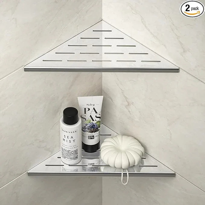 Corner Shower Shelf 10" Polished 304 Stainless Steel Recessed Corner Shelves with Slot Design Bathroom Grout in Shelf for Tiled Wall, 2 Pack - ModernBath
