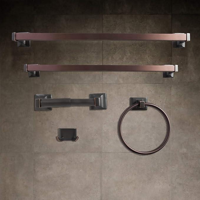 SENTO Cellar Classic Bathroom Accessories Set, Heavy Duty Metal Bath Hardware Set Wall Mounted, Includes Robe Hook, Toilet Paper Holder, Towel Ring, 18” & 24” Towel Bar (5-Piece, Oil-Rubbed Bronze) - ModernBath