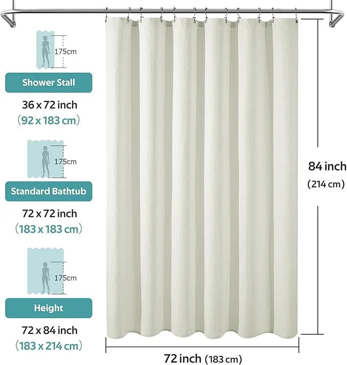 Vipfree 3 in 1 Shower Curtain Set, Waffle Shower Curtain and Liner Set with 12 Double Sided Shower Curtain Hooks, 258GSM Luxury Weighted Cloth Shower Curtains for Bathroom, 72 W x 84 H, Cream - ModernBath