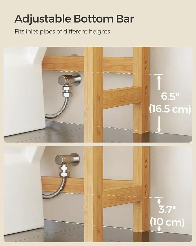 SONGMICS Over The Toilet Storage, 4-Tier Over Toilet Bathroom Organizer with Adjustable Shelves, 10.2 x 24.8 x 72.8 Inches, Space-Saving, Natural Beige UBTS041N01 - ModernBath