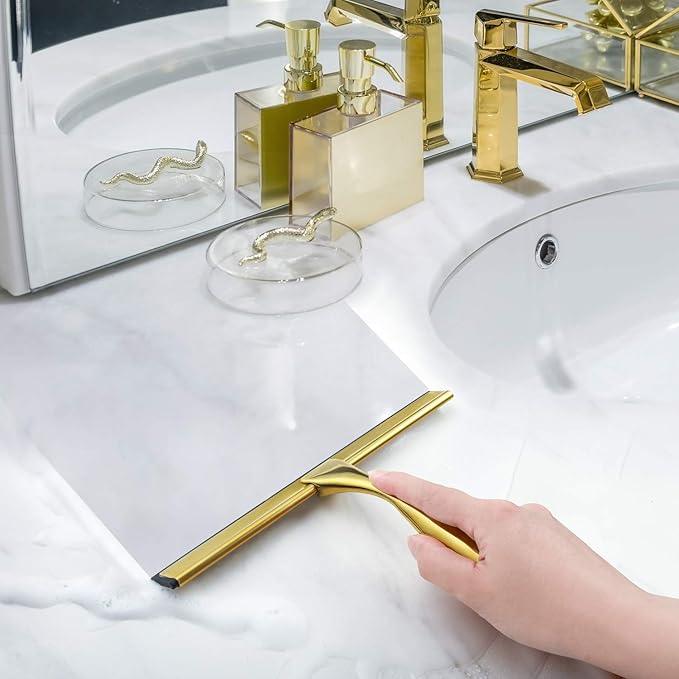HIWARE All-Purpose Shower Squeegee for Shower Doors, Bathroom, Window and Car Glass - Brass, Stainless Steel, 10 Inches - ModernBath