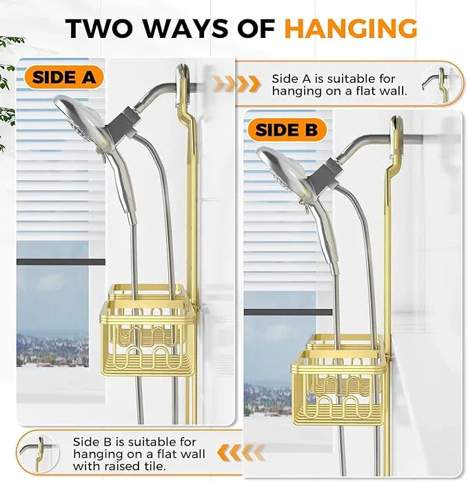 REINHARDT Aluminum Shower Caddy Hanging Adjustable Shower Caddy, Rustproof Hanging Shower Organizer with Hooks Soap Holders, Over Shower Head Caddy for Handheld Showerhead, Gold - ModernBath