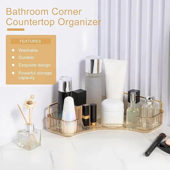 INVSSENE Corner Bathroom Countertop Organizer, Vanity Organizer Trays for Counter, Makeup Organizers, Perfume Tray, Skincare Shelf Storage Gifts for Women Girl Student (Yellow, 1 Tier) - ModernBath