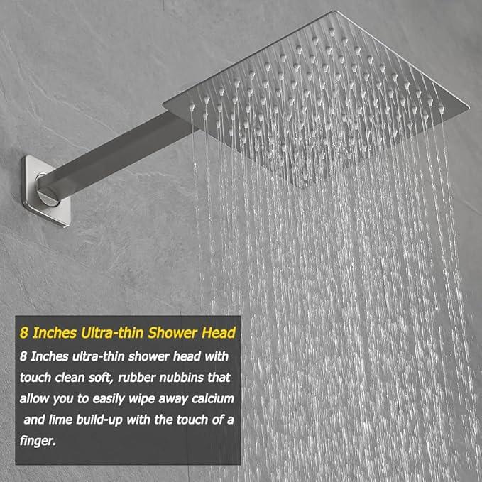 Heable Brushed Nickel Shower System Bathroom Luxury Rain Mixer Shower Combo Set Wall Mounted Rainfall Shower Head System Shower Faucet Rough-in Valve Body and Trim Kit - ModernBath