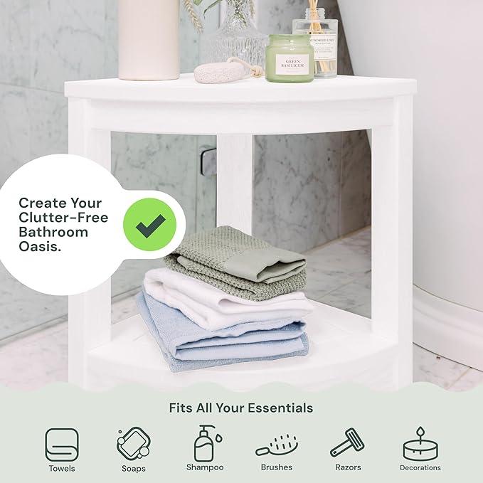 ROHKEX Waterproof Corner Shower Stool - White Waterproof Shower Bench for Shaving Legs & to Sit On - Easily Assembled Corner Bench & Shelf - Restroom Organizer - Restroom Home Decor Gift Idea - ModernBath