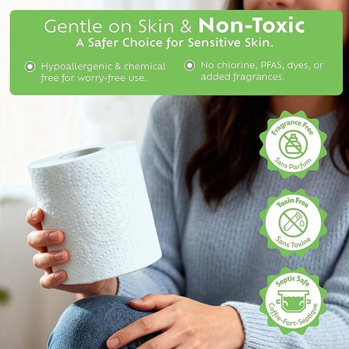Bamboo Toilet Paper, Septic Safe Toilet Paper 2 Ply 24 Rolls 300 Sheets Per Roll, Soft Unscented Bath Tissue, RV Safe, Eco-Friendly, Non Chlorine, PFAS Free, Made in Canada - ModernBath