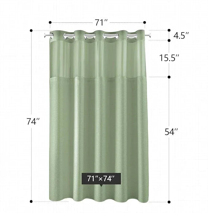 River Dream Sage Green Fabric Shower Curtain Set, Cotton Blend, Waffle Weave, with Snap in Replacement Liner，71 x 74 inches - ModernBath