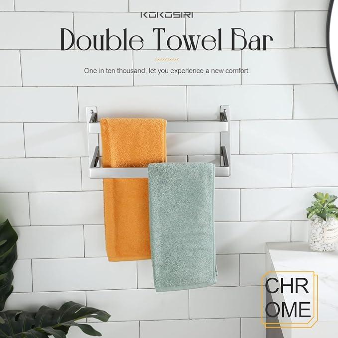 KOKOSIRI Towel Bars Hand Towel Holders 16 Inches Chrome Bathroom 2-Tiers Ladder Towel Rails Wall Mounted Towels Shelves Rack Polished Stainless Steel, B5008CH-L16 - ModernBath