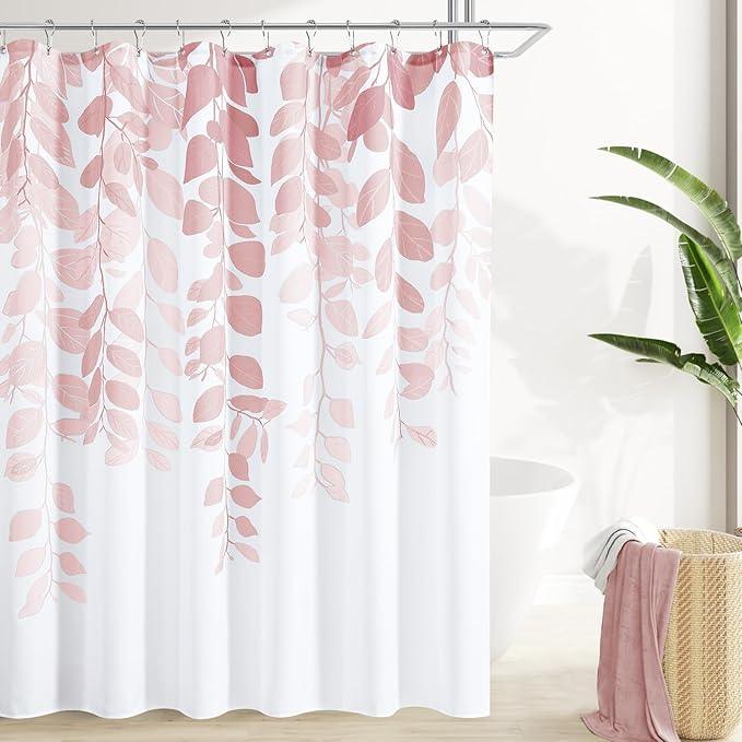 BOODII Pink Leaf Shower Curtain for Bathroom Botanical Eucalyptus Nature Eucalyptus Shower Curtain Set Floral Leaves Waterproof Bathroom Bath Curtains with Hooks 72x72 - ModernBath