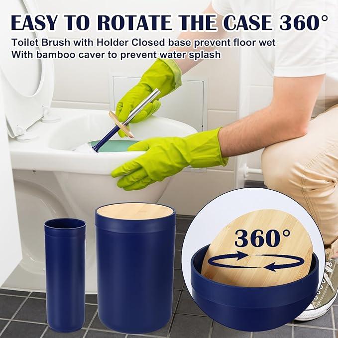 iMucci Bathroom Accessories Set Navy Blue Bathroom Decor Sets with Trash Can,Toilet Brush,Toothbrush Holder, Lotion Soap Dispenser, Soap Dish,Toothbrush Cup,Vanity Tray,Qtip Holder - ModernBath