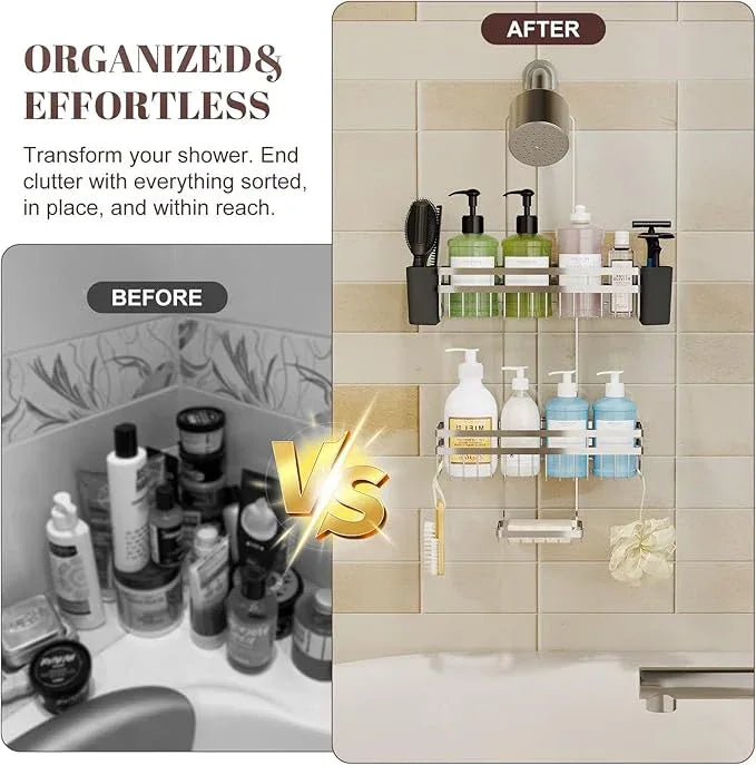 STAHLHEART Shower Caddy Hanging for Bathroom Organizers and Storage, 3 Tier Adjustable Anti-Swing Shower Organizer Hanging with Heavy-Duty Suction Cups, Damage-Free Rustproof (Chrome) - ModernBath
