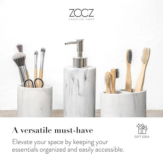 ZCCZ Bathroom Accessory Set, 4 Pcs Marble Look Bathroom Vanity Countertop Bathroom Décor Sets Accessories with Soap Dispenser, Toothbrush Holder Set, Tumbler, Soap Dish - ModernBath