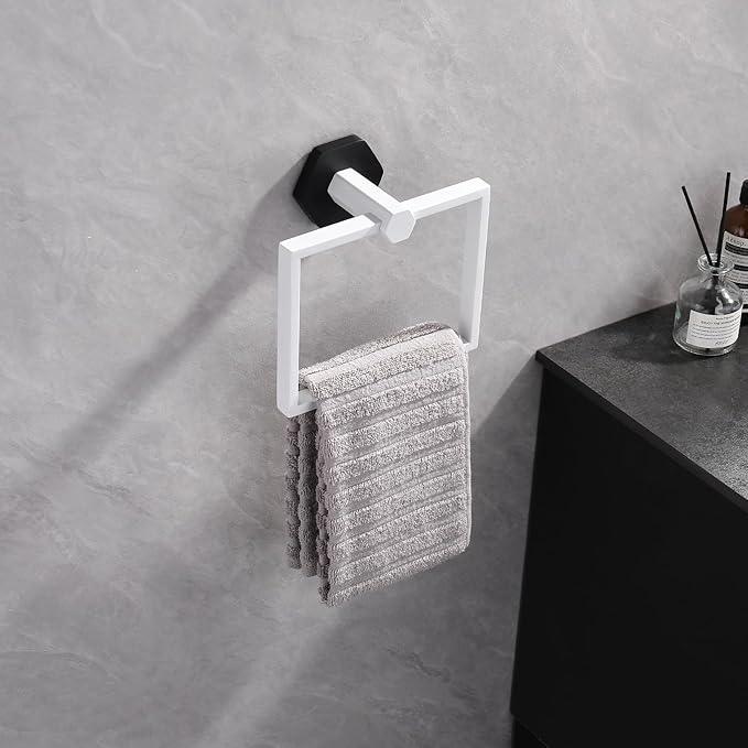 GERZWY Bathroom 2-Piece Hardware Set Stainless Steel Wall Mount - Towel Ring Toilet Paper Holder, White & Black - ModernBath