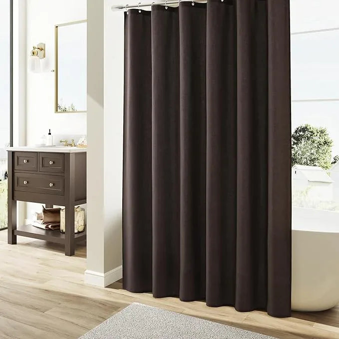 Naturoom Chocolate Brown Linen Shower Curtain, Country Boho Farmhouse Bath Decor Shower Curtains Neutral Cloth Weighted Textured Fabric Bath Curtain Liner with Hooks, 72x78 - ModernBath