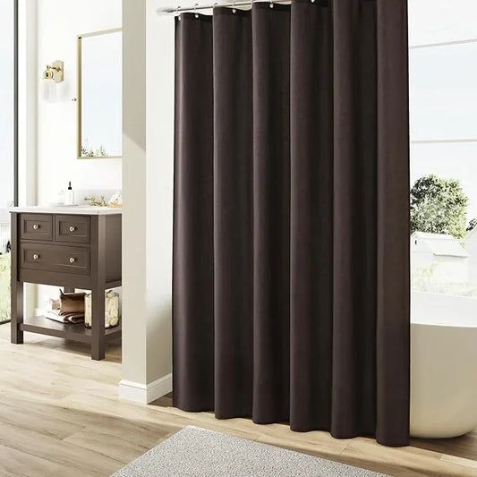 Naturoom Chocolate Brown Linen Shower Curtain, Country Boho Farmhouse Bath Decor Shower Curtains Neutral Cloth Weighted Textured Fabric Bath Curtain Liner with Hooks, 72x78 - ModernBath