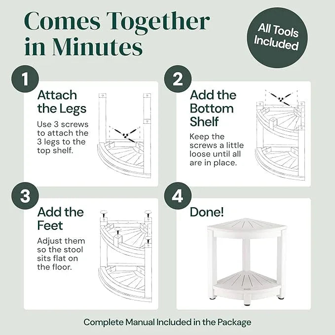 ROHKEX Waterproof Corner Shower Stool - Shower Bench (White HDPE, Corner Stool) - Waterproof Slatted Surface for Efficient Drainage - for Indoor and Outdoor Use, Decor Gift for Home and Mom - ModernBath