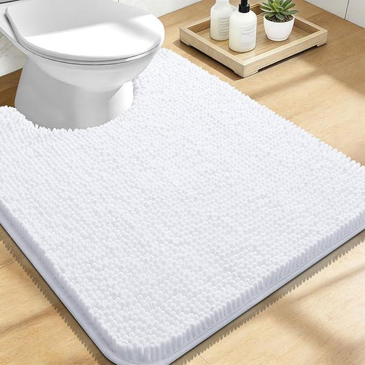 OLANLY Toilet Rugs U-Shaped 24x20, Extra Soft Absorbent Chenille Contour Bathroom Rugs for Toilet, Dry Quickly, Machine Washable, Non-Slip Bath Mat, White - ModernBath