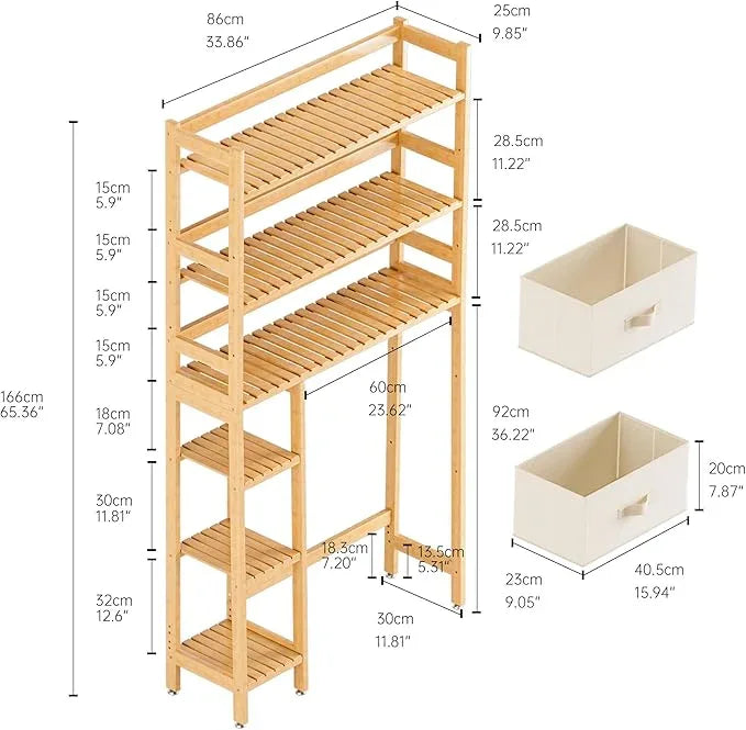 SMIBUY Over The Toilet Storage, Bamboo 6-Tier Bathroom Storage Shelf with Drawers, Freestanding Above Toilet Organizer Rack, Mass-Storage, Space Saver for Small Room (Natural) - ModernBath