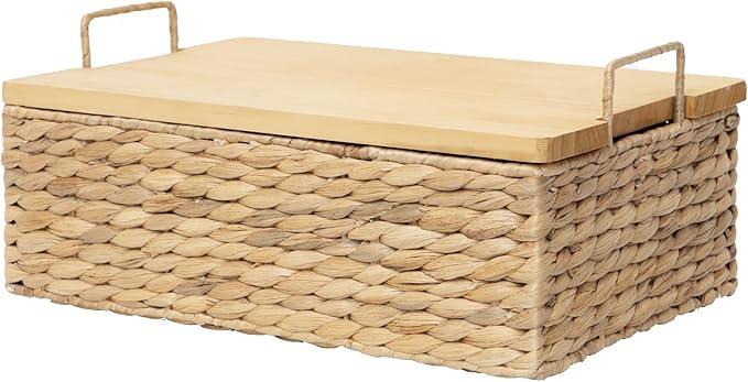 Handmade Water Hyacinth Woven Storage Basket with Lid, Multi - Functional Wicker Organizing Baskets (Large) - ModernBath