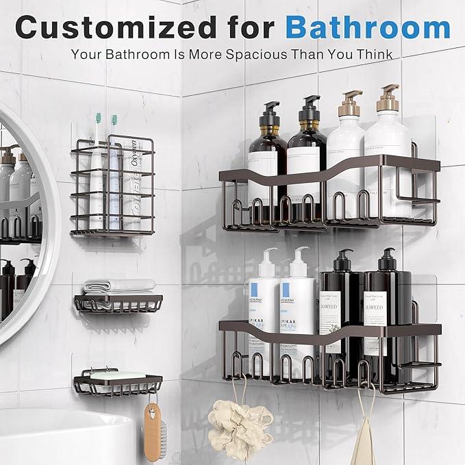 EUDELE 5-Pack Rustproof Stainless Steel Shower Caddy – No Drill Adhesive Bathroom Organizer with Large Capacity, Spacious Shower Shelves for Inside Shower, Kitchen & Home Decor Storage-XL Size - ModernBath