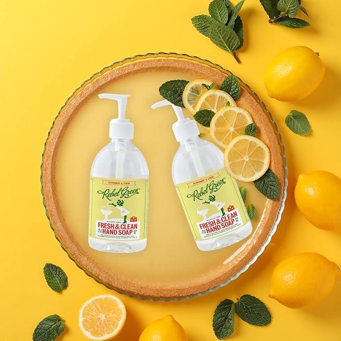Rebel Green Liquid Hand Soap - Moisturizing Natural Bathroom & Kitchen Liquid Soap - Gentle Household Hand Wash (Peppermint and Lemon, 16.90 Fl Oz (Pack of 4)) - ModernBath