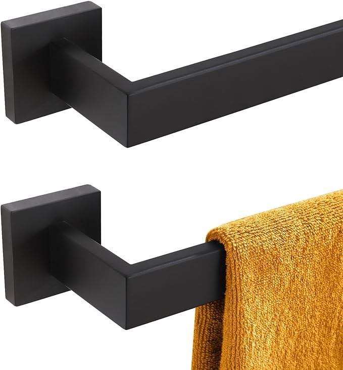 KOKOSIRI 20-Inch Single Towel Bar, Bathroom Kitchen Towel Holder, Wall Mounted SUS304 Stainless Steel Towel Rack 2 Pack, Matte Black, B4003BK-L20-P2 - ModernBath