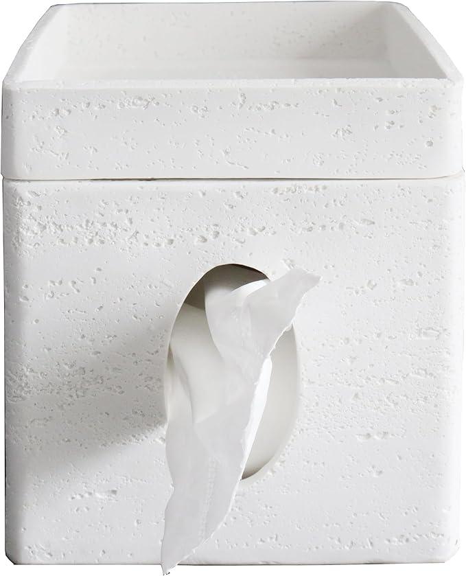 Hymmah Tray Tissue Box Cover Holder Unique Cube Design Tissue Dispenser Cover Decor for Vanity Counter Tops Also Great for Bedroom and Living Room White - ModernBath