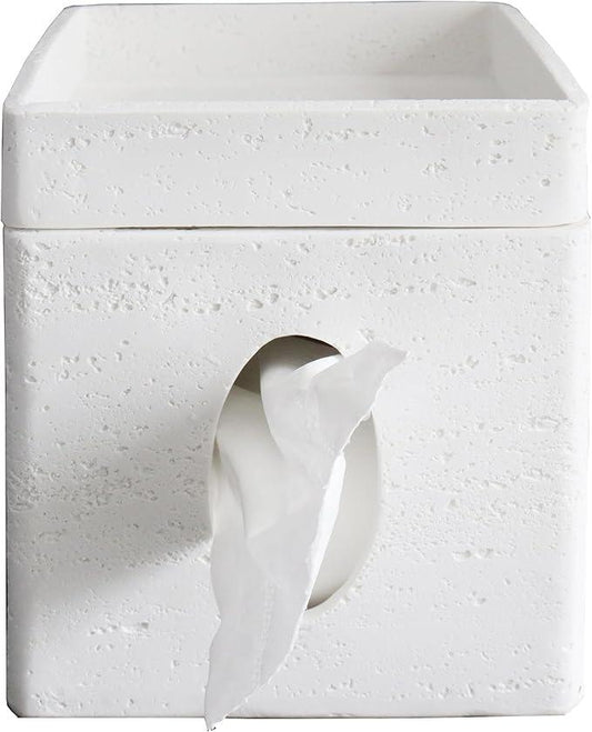 Hymmah Tray Tissue Box Cover Holder Unique Cube Design Tissue Dispenser Cover Decor for Vanity Counter Tops Also Great for Bedroom and Living Room White - ModernBath