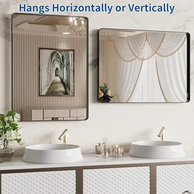 WEER Black Bathroom Mirror 22X30 Inch, Rounded Rectangle Matte Black Bathroom Vanity Mirror, Black Metal Framed Mirror for Wall, Tempered Glass, Anti-Rust, Hangs Horizontal or Vertical - ModernBath