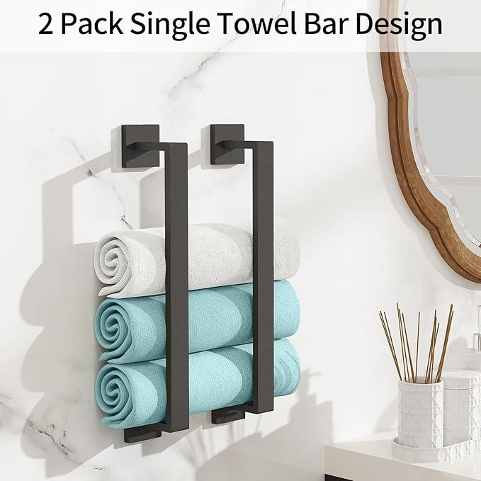 Bathroom Towel Bar,16 Inch Towel Racks for Bathroom Wall Mounted,Stainless Steel Towel Rail Hanger for Wall,Matte Black Towel Holder for Wall, Kitchen(2 Pack) - ModernBath