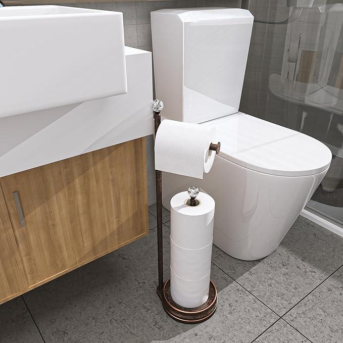 Toilet Paper Holder for Bathroom, Heavy Weighted Metal Free Standing Toilet Paper Holder Stand with Crystal Ball, Toilet Paper Roll Stand for Bathroom Accessories (Oil Rubbed Bronze) - ModernBath