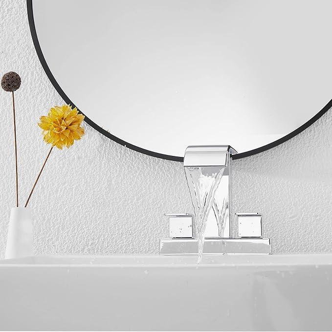 GGStudy Chrome Bathroom Faucet Modern 2 Handles 4 Inches Centerset RV Waterfall Bathroom Vanity Faucet with Drain Assembly - ModernBath