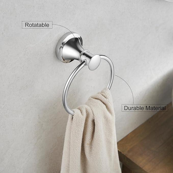 Hoimpro Polished Chrome Towel Ring Toilet Paper Holder Set, 2 PCS Wall Mounted Bathroom Hardware Fixture Toilet Roll Tissue Holder, Hand Towel Bar Towel Rack Bathroom Accessories Set - ModernBath