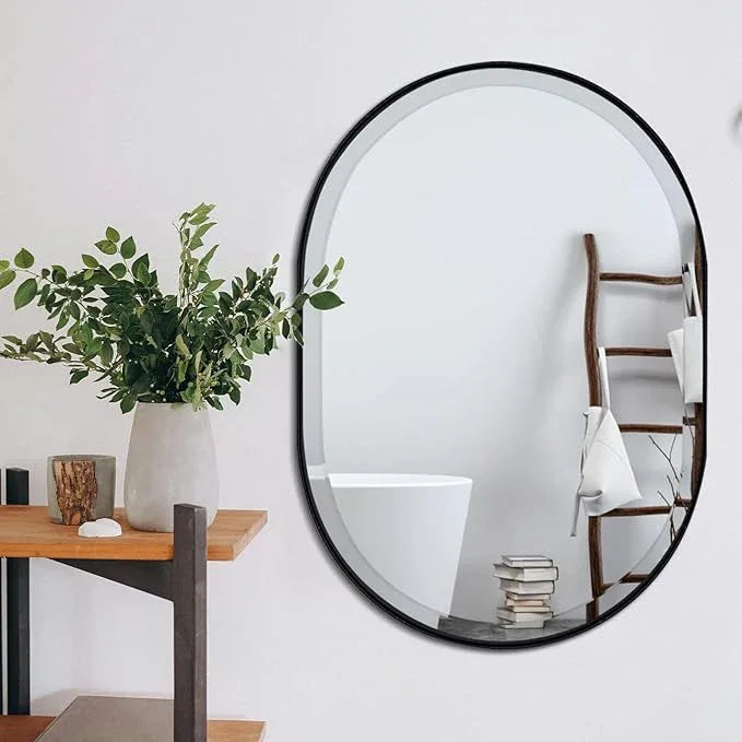 POZINO Oval Beveled Mirror, 24"x36" Bathroom Mirror for Over Sink, Rounded Rectangle Mirrors, Modern Oblong Vanity Wall Mirrors in Premium Stainless Steel Frame Hangs Horizontal Or Vertical - ModernBath