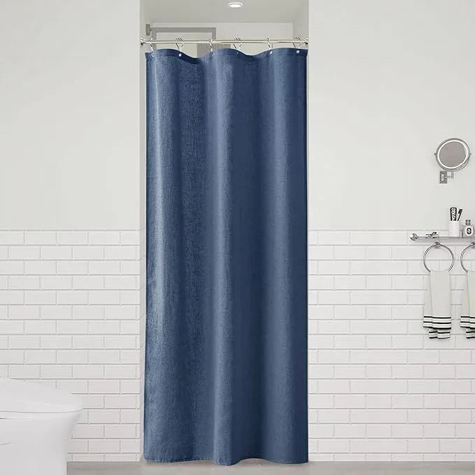 Naturoom Vintage Blue 36 Inch Shower Curtain - Stall Narrow Half Linen Ultra Thick Fabric Shower Curtain Set with Hooks, Boho Farmhouse Rustic RV Camper Bath Curtains for Bathroom, 36x72 - ModernBath