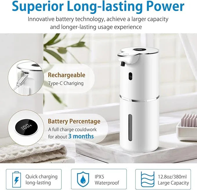 Automatic Foaming Soap Dispenser 12.8oz, Rechargeable & 6 Levels Foaming Adjustable with Digital Display, Wall Mount, Waterproof, Touchless Hand/Dish Soap Dispenser for Kitchen, Bathroom, Hotel - ModernBath