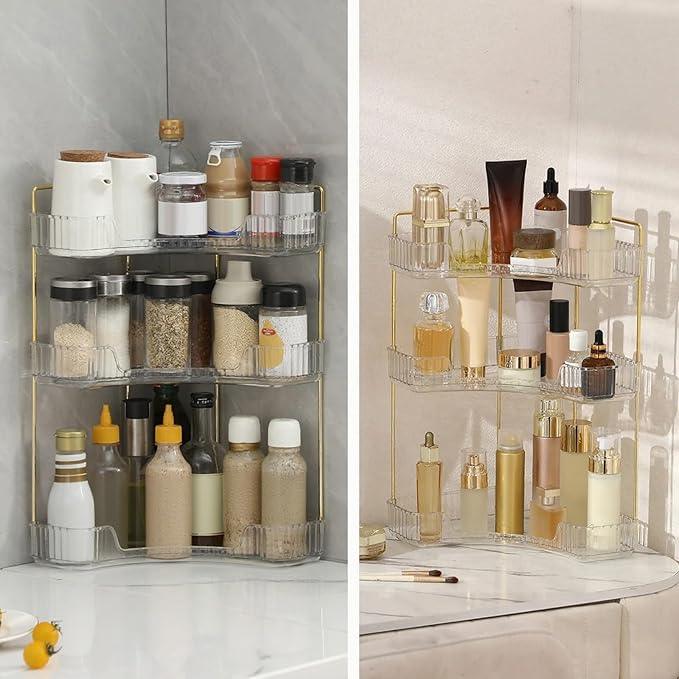 INVSSENE Corner Bathroom Countertop Organizer, Vanity Trays for Counter, Makeup Organizers, Perfume Tray, Kitchen Spice Rack, (Clear, 3 Tiers) - ModernBath