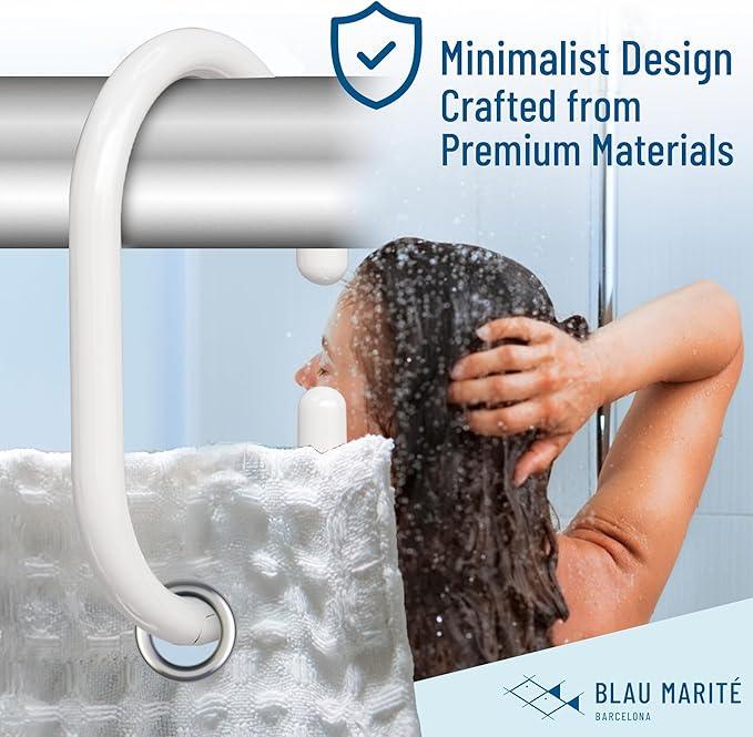 Blau Marité 12 Metal Shower Curtain Hooks, Rust-Proof Decorative C-Shaped Curtain Hooks for Bathroom, White Shower Curtain Rings, Fits Rods Up to 1 Inch (C, White) - ModernBath