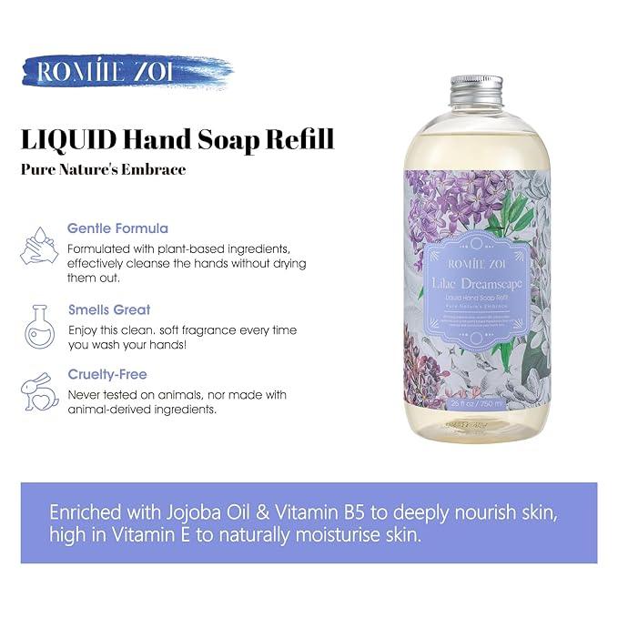 ROMIIE ZOI Liquid Hand Soap Refill, Lilac, Gentle & Moisturizing Formula, 750 ML/ 26 FL OZ - ModernBath