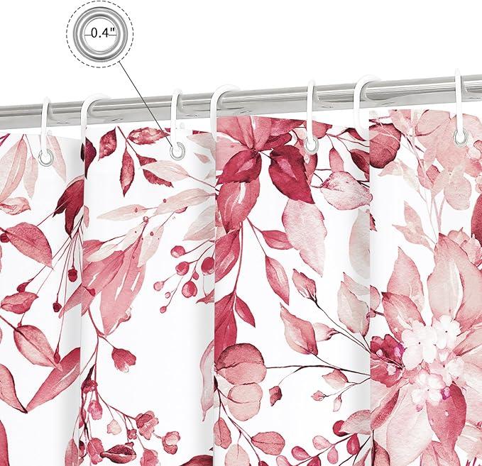 Gibelle Small Stall Shower Curtain 36 x 72, Narrow Half Pink Floral Shower Curtain for Bathroom, Watercolor Plant Eucalyptus Leaves Fabric Shower Curtain Set - ModernBath