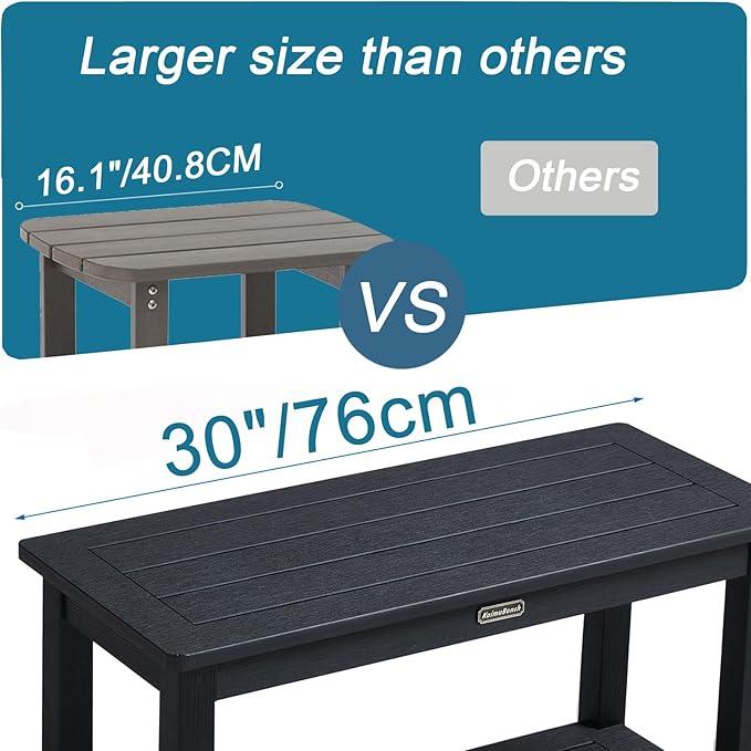 KaimuBench 30'' Waterproof Shower Stool, Poly Lumber Shower Bench Seat for Shaving Legs, HDPS Plastic Bath Chair Seat, Non-Slip & No Maintenance, Black, Weight Capacity 700LBS (30 x 13 Inches) - ModernBath