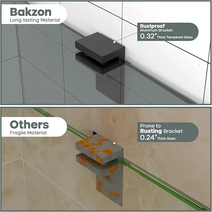 2-Pack Glass Shelf Shower Caddie, Shower Shelves for Inside Shower, Drilling Free Adhesive Wall Mounted Bathroom Organizer Shelves with Aluminium Brackets, Black - ModernBath
